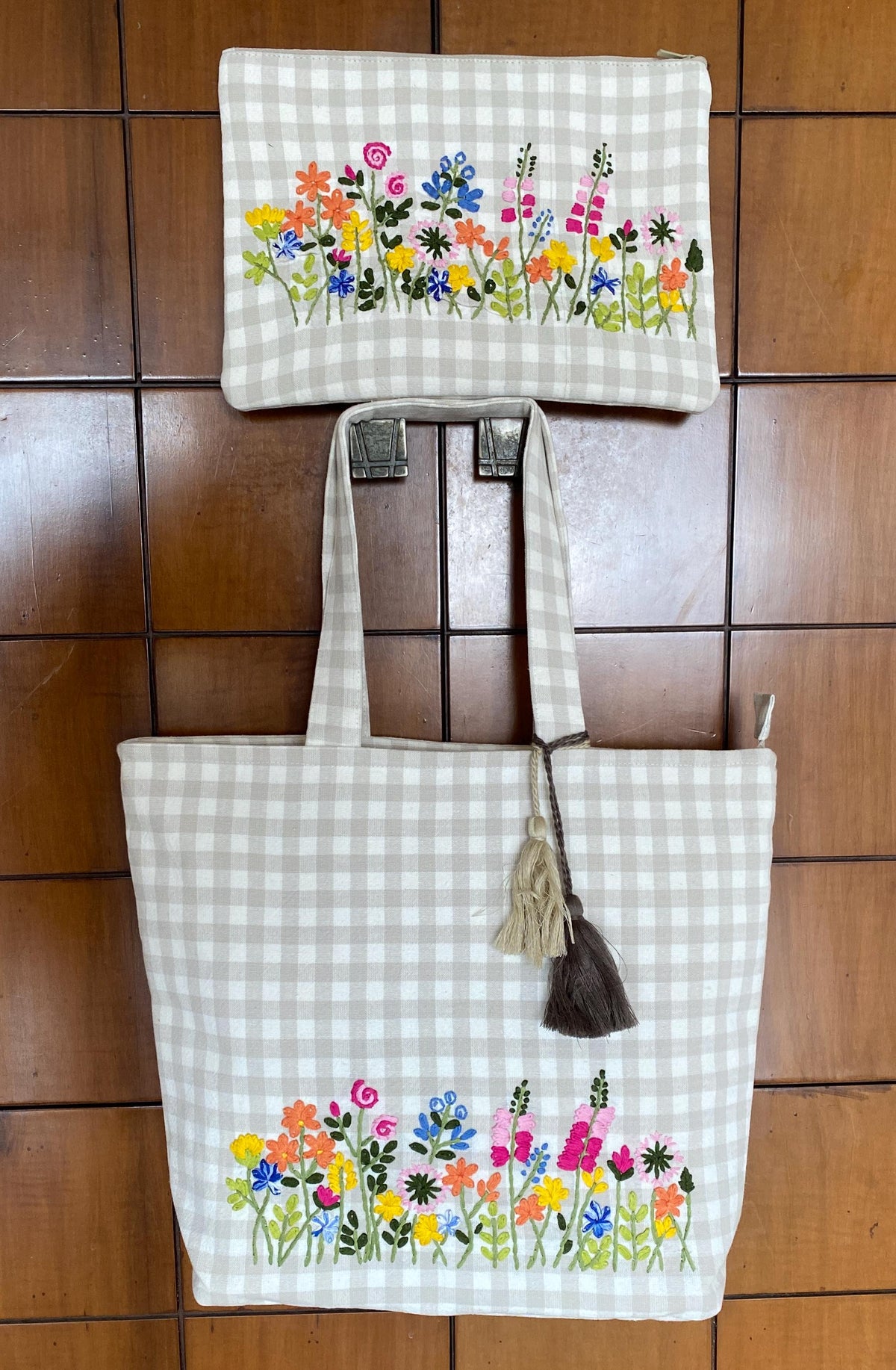 Hand-Embroidered Floral Tote Bag