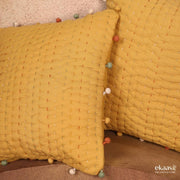 Kantha Pom Pom Cushion Covers, Set of 2