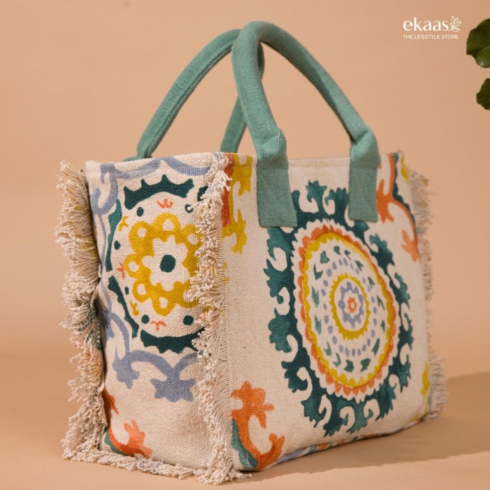 Handprinted Cotton Weekender Bag