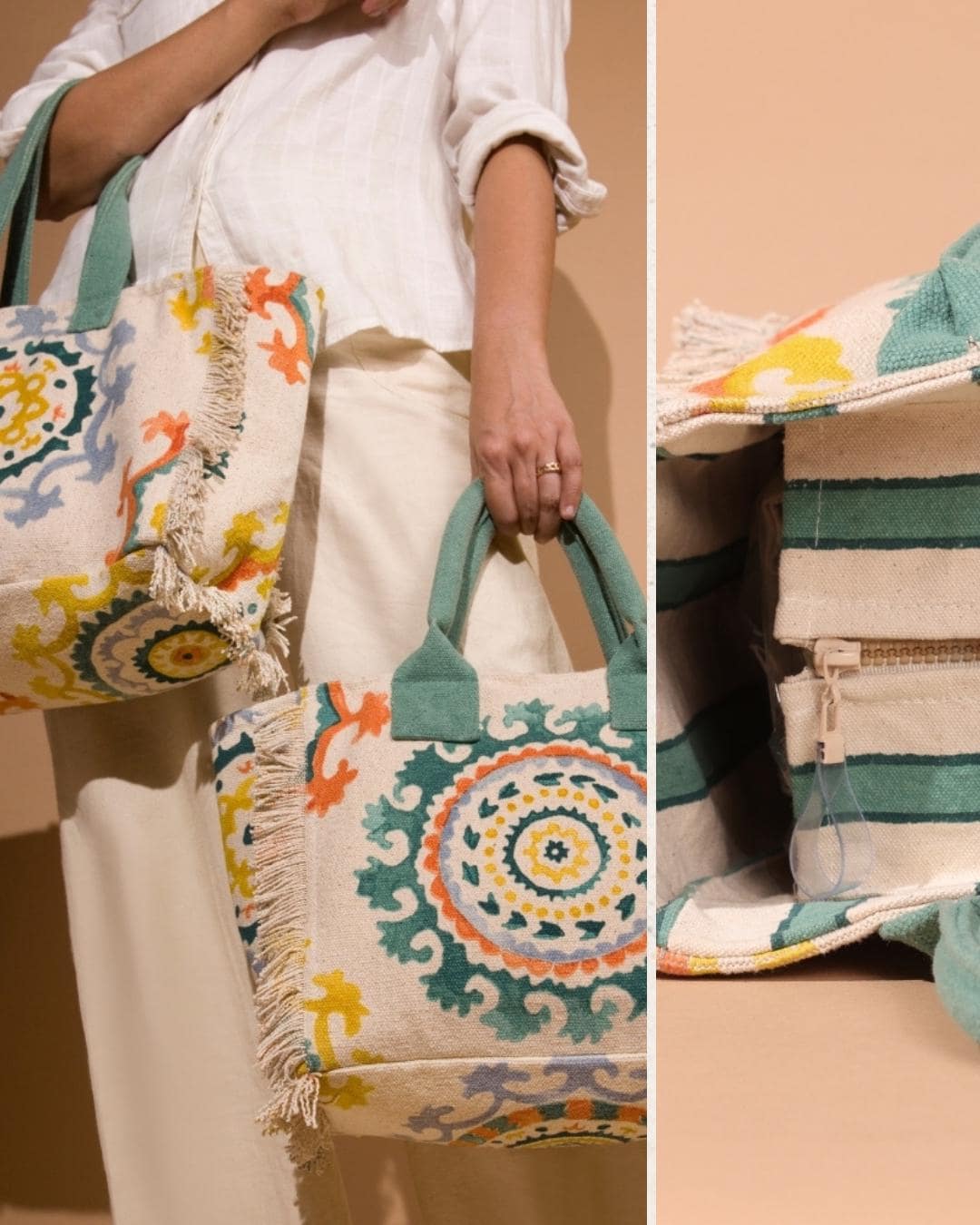 Handprinted Cotton Weekender Bag