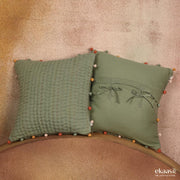 Kantha Pom Pom Cushion Covers, Set of 2